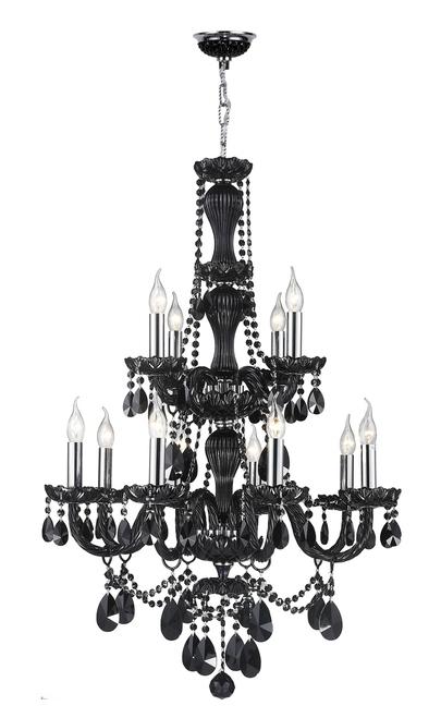 Provence Collection 12 Light Chrome Finish and Black Crystal Chandelier 28" D x 41" H Two 2