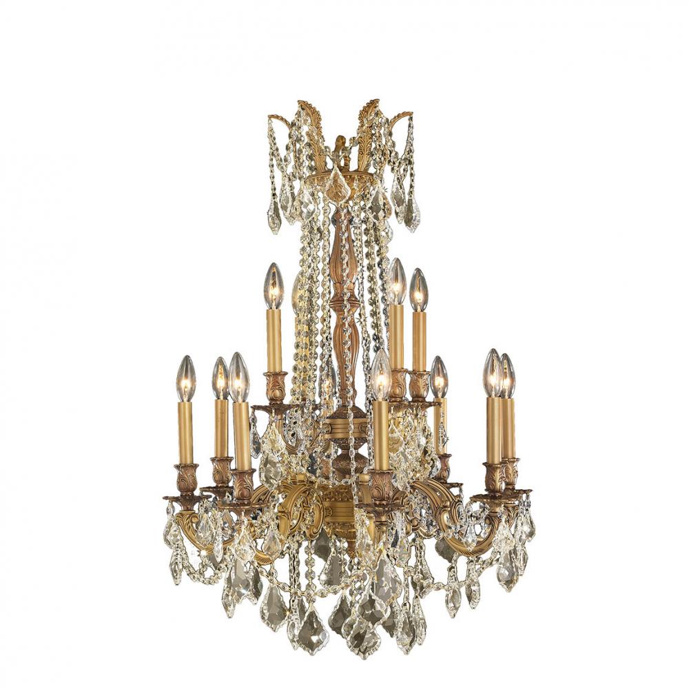 Windsor 12-Light French Gold Finish and Golden Teak Crystal Chandelier 24 in. Dia x 36 in. H Two 2 T