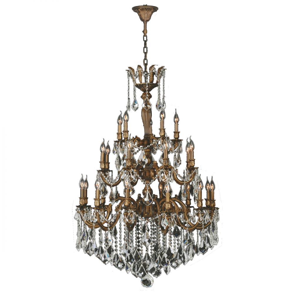 Versailles 25-Light French Gold Finish and Clear Crystal Chandelier 36 in. Dia x 50 in. H Three 3 Ti