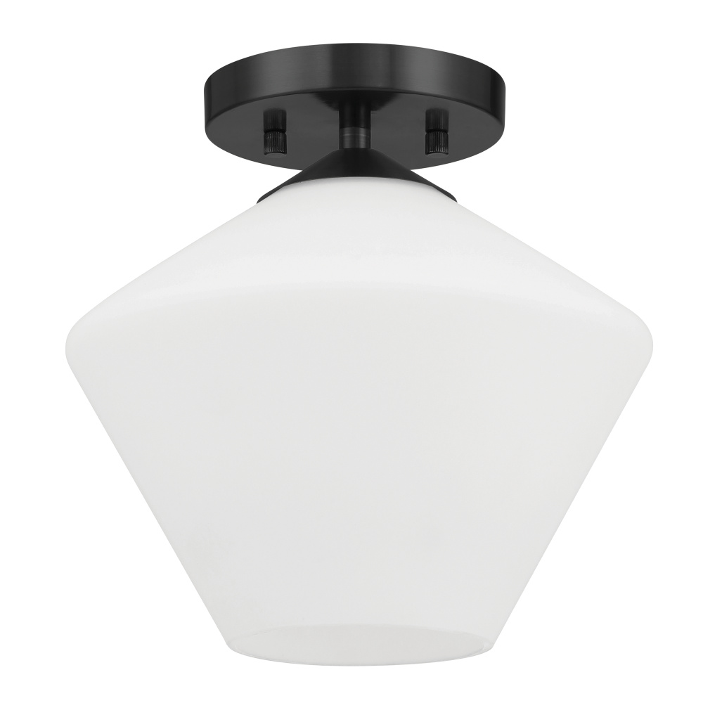 Hunter Celestial Valley Matte Black with Cased White Glass 1 Light Flush Mount Ceiling Light Fixture