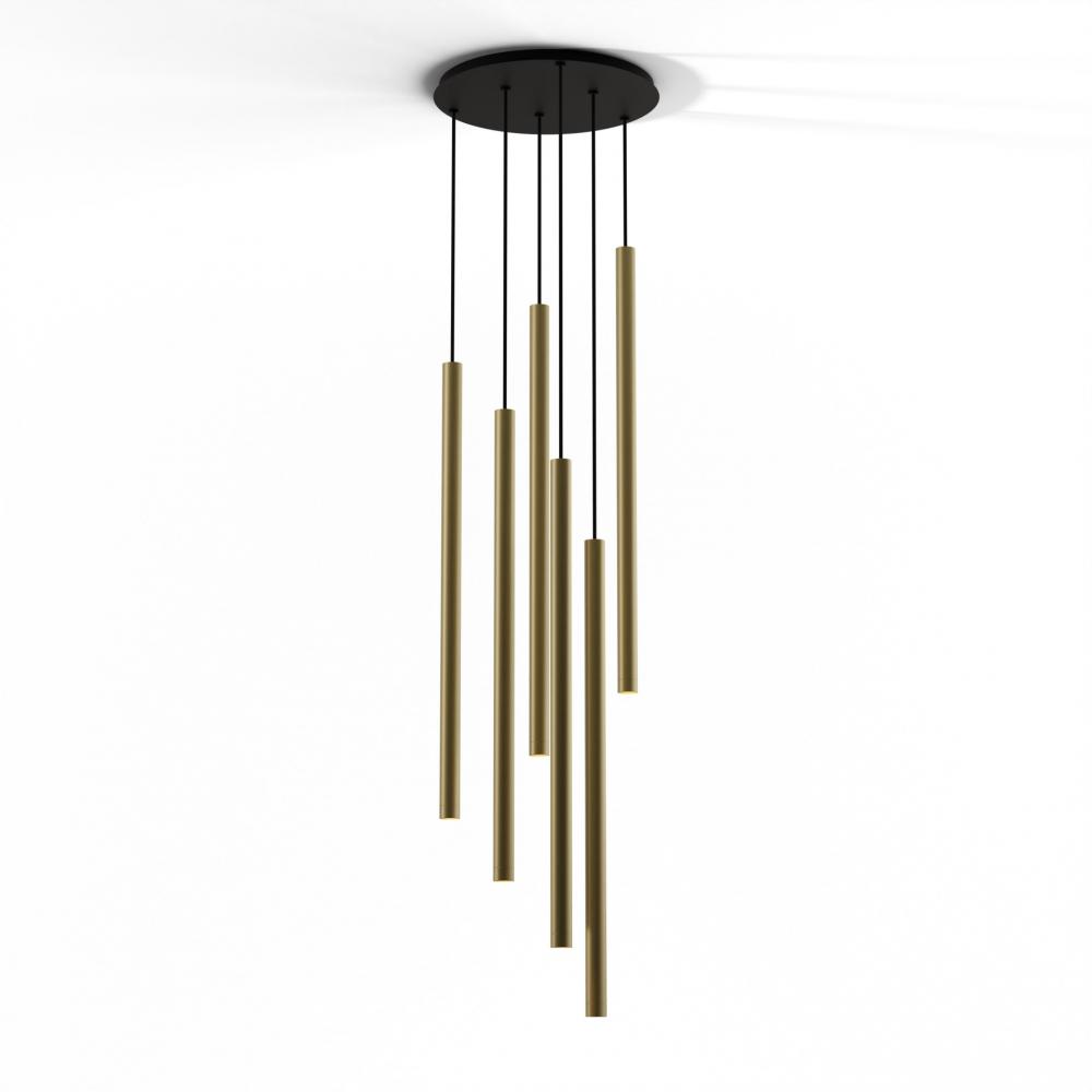 Combi Pendant 36" Circular 6 Combo Brass with Matte Black Canopy, Suspension / Flush Mount 2-in-