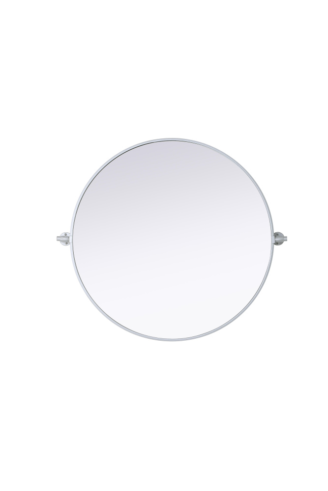Metal Frame Round Mirror D30" Silver